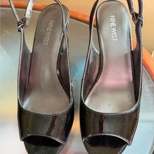 Nine West Black Patent Peep-Toe Slingback Heels